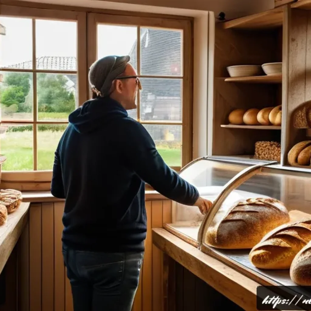 제빵사로서 고객 신뢰를 얻는 방법 - A cozy artisan bakery interior in a quaint Dutch village, featuring wooden shelves filled with fresh...