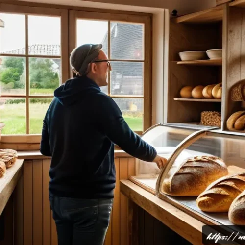 제빵사로서 고객 신뢰를 얻는 방법 - A cozy artisan bakery interior in a quaint Dutch village, featuring wooden shelves filled with fresh...