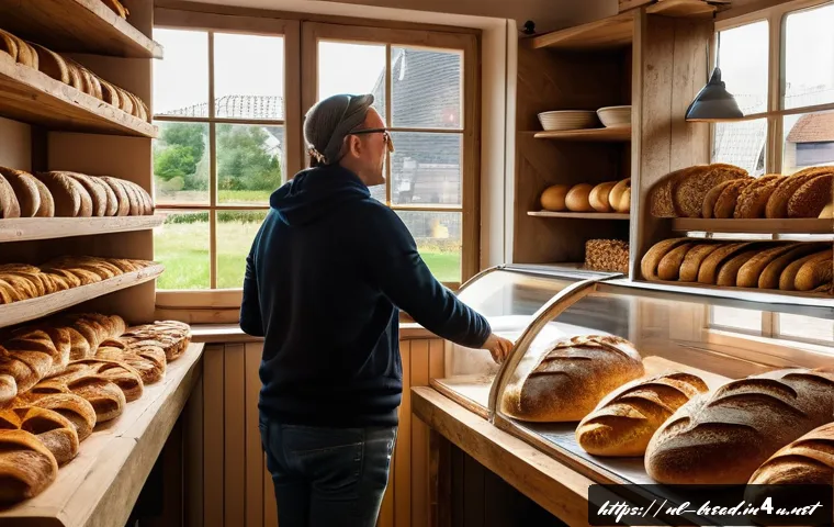 제빵사로서 고객 신뢰를 얻는 방법 - A cozy artisan bakery interior in a quaint Dutch village, featuring wooden shelves filled with fresh...