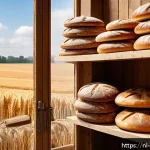 Home 16 제빵사가 고려해야 할 재료 선택 기준 - A rustic Dutch bakery scene featuring a variety of artisanal breads made from local grains such as s...