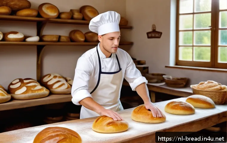 제빵사 경력 개발을 위한 추가 자격증 - A professional Dutch bakery kitchen scene showcasing a skilled baker wearing a clean white apron and...